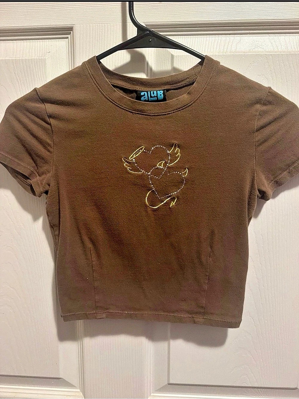 al3b Rhinestone Graphic Short Sleeve Tee in Brown Size XS